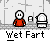 Animated contact sheet of a pixel art icon showing a red-shirted stick figure interacting with a toilet in multiple frames, labeled "Wet Fart" below each frame.