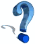 Blue question mark icon with gray swirls, animated to shift between three distinct states
