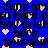 Blue background with repeating black text and light brown hearts, each heart positioned near a letter.
