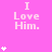 A static image with a bright pink background displaying repeated text "I Love Him." in light pink, accompanied by white star-like symbols in vertical