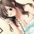 Pixelated anime-style character with brown hair and black eyes, wearing a white top with a black bow, lying on a light background with blue and brown accents.