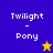 Two side-by-side display 'Twilight - Pony' text with a star symbol; left has blue and yellow background, right is solid brown