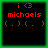Four identical pixelated display red text on black backgrounds with green borders, each showing 'i <3 michaels (. .) ( . .)' in a retro digital style