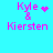 Pixelated icon with cyan background, pink text 'Kyle' and 'Kiersten', a small figure below 'Kyle', and animated heart or star effects.