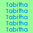blue pixelated text "Tabitha" on a green background with white rectangular overlays in specific positions