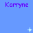 Blue background with repeated purple text 'Karryne' and scattered white pixelated stars in a pattern