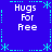 Blue background with cyan decorative borders and four identical text blocks reading 'Hugs For Ree' in white pixelated font.