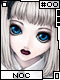 Pixelated doll avatar with light brown hair, blue eyes, and red lips; two versions show different mouth expressions.