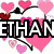 Pixelated icon with heart motifs, large text reading 'ETHANLOVESONNO', and a gray figure holding the number 4.