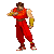 Pixel art character in red outfit performing walking animation