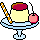Pixelated dessert on a stand with striped straw and cherry, showing animation change in the cherry's appearance.