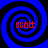 Four identical blue spiral patterns with black outlines arranged in a , each containing red text reading 'scott' at the center