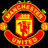 A pixelated Manchester United crest with red and yellow colors, featuring a shield with a devil figure, surrounded by 'MANCHESTER UNITED' text in an arch.