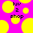 Pixelated yellow circles on bright pink background with black text 'luv 2 shop' in three locations.