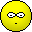 A 3x3 contact sheet of seven pixelated yellow circular icons with varying facial expressions and glasses, displayed on a gray background.