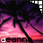 A 4x3 contact sheet of animated frames showing a sunset beach scene with palm tree silhouettes and the text 'deanna' in pixelated font at the bottom, each frame displaying slight variations in the sky's color gradient.