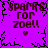 Purple background with dark brown text reading "sparks for zoe!!" and a small heart symbol, framed by black pixelated border elements.