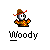 Pixel art character with brown hat and red accents, standing above stylized text on gray background.