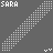 Animated contact sheet of a 48x48 pixel buddy icon showing sequential frames with diagonal motion trails and changing rainbow dot patterns beneath the text 'SARA' on gray background.