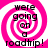 Four identical display a pink and white spiral background with black text reading 'were going on a roadtrip!' in pixelated font