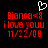 Red pixelated text on black background with white heart symbol above, displaying 'Bianca<3 i love youu 11/22/08' in two identical side-by-side sections.