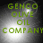 Green text reading GENCO OLIVE OIL COMPANY on a grayscale background with shifting light effects.