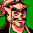 Pixelated 48x48 static buddy icon featuring a stylized character with pink hair and black outlines against a solid green background, rendered in low-resolution retro video game art style.