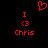 Red pixelated text and symbols on black background: 'I', '<3', 'Chris' with a heart symbol above.
