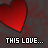 Red heart shapes with subtle gradient fill arranged in a pattern, each paired with 'THIS LOVE...' text below on dark textured background