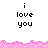 Pixelated text 'i love you' repeated across a white background with pink decorative borders, showing animation changes in border and content visibility.