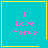 Four cyan squares with yellow borders display pink text "I Love Merve"; two include small pixel art symbols in bottom-right corners.