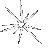 Four pixelated starburst and X-shaped patterns in varying sizes on a gray background, with white and dark gray pixels forming the shapes.