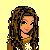 Pixel art contact sheet showing multiple views of a cartoon female character in brown sweater with white flowers and blue jeans, plus text "Lil Miss Innocent" on yellow background.