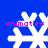 Four white pixelated snowflakes on a solid blue background, each with the word 'animaties' in pink text above them.