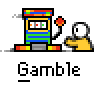 Animated contact sheet of a pixel art slot machine icon showing sequential frames with stick figures interacting and cherry symbols appearing on reels.