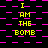 Yellow text "I AM THE BOMB" repeats across a black background with pink pixelated patterns, transitioning from solid lines to checkerboard and scattered squares.