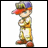 A pixelated 48x48 animated buddy icon featuring a cartoon character with crossed arms on the left and text elements on the right, displayed as a contact sheet layout.