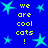 Blue background with cyan star shapes and yellow text reading 'we are cool cats !' repeated in a pattern