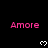 Pink 'Amore' text appears above white pixelated hearts on a black background, with one gray rectangle partially obscuring the bottom-right corner.
