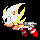 Pixelated character with yellow spiky hair and red-and-white shoes in six sequential poses against black background.