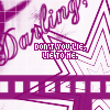 A repeating pattern of stylized star shapes with text elements in purple and white tones.