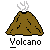 Pixelated volcano icon with brown mountain, red lava flows, and white text label 'Volcano' beneath it.