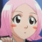 Pixelated anime-style icon of a character with pink hair and large eyes against a blue background.