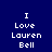 Blue background with white pixelated text reading "I Love Lauren Bell" in four identical vertical lines.