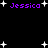 Black background with four instances of purple text 'Jessica' and scattered white star shapes.