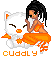 Pixel art of a woman in orange clothing holding a white cat with closed eyes, repeated six times on gray background.