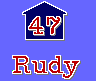 Blue background with two pixelated icons: a house-shaped icon with '47' and 'Rudy' text, and a shield-shaped icon with '41' and 'Hillary' text.
