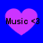 Four identical purple heart shapes on a solid blue background, each containing the text "Music <3" in black pixelated font.