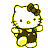 A 4x4 contact sheet of Hello Kitty animated buddy icons in various color variations, each with distinct bow and outfit colors while maintaining consistent pose and facial features.
