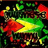 Pixelated image with green, yellow, red, and dark brown shapes on a black background; no discernible text or recognizable subjects.